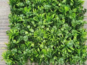 Green Covering Wall Panels - Garden Decor with Plastic Artificial Grass and Flower Plants