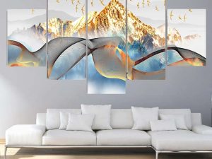 Elegant 5 Panels Abstract Landscape with Gold Accents