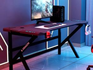 Gaming Table K-Shaped – Modern Wood & Metal Adjustable LED RGB Desk