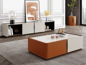 Italian Minimalist Rock Board Coffee Table & TV Cabinet – Elegant Living Room Set