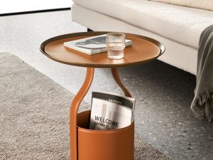 Italian Minimalist Saddle Leather Storage Bucket Table – Stylish and Functional