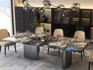 Light Luxury Square Marble Dining Table – High-End Elegance with Blue Emerald Finish