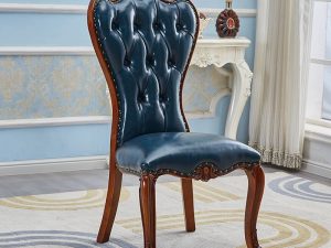 European-Style Solid Wood Leather Dining Chair – Classic Comfort and Timeless Elegance