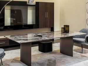 Italian Light Luxury Venice Brown Natural Stone Dining Table – Modern Minimalist Marvel